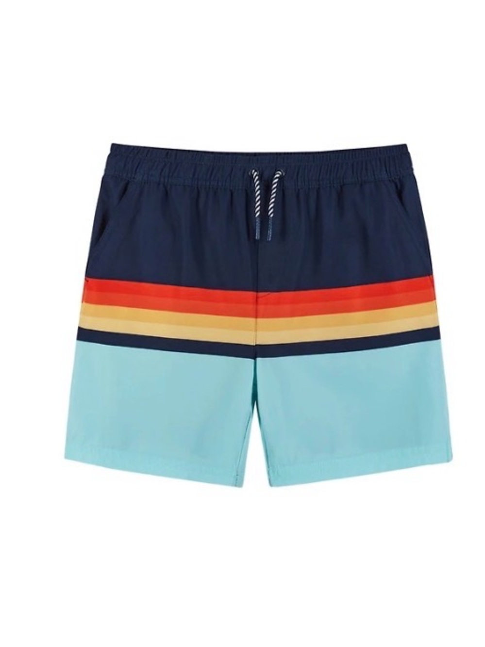 NWT Andy & Evan Navy and Light Blue Swim Shorts with Sunset Stripe